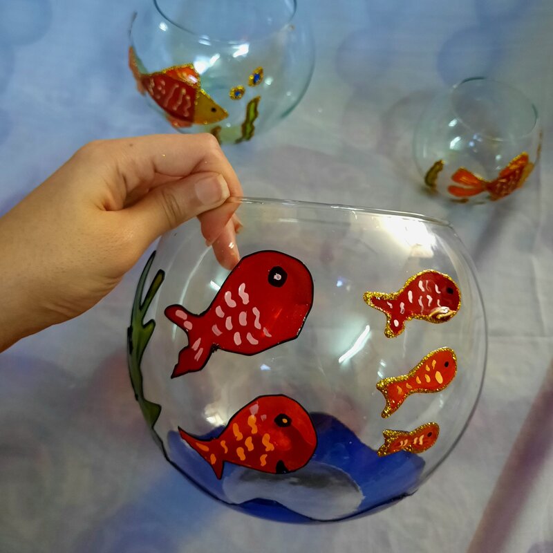 تنگ ماهی شیشه ای ویترای طرح 5 ماهی