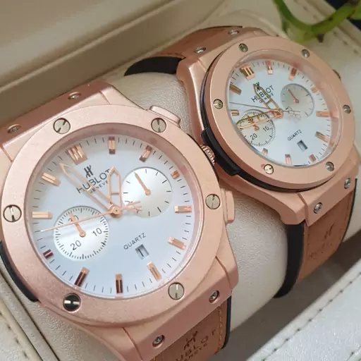 ساعت مچی ست مردانه و زنانه هابلوت بند رابر روکش چرم  صفحه سفید HUBLOT 