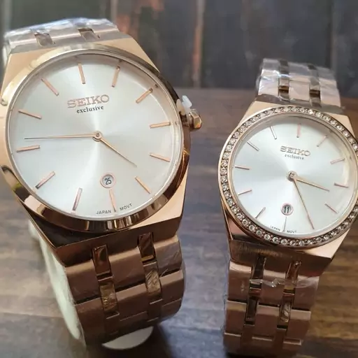 ساعت مچی ست زنانه و مردانه سیکو بند استیل بدنه استیل  صفحه سفید seiko 