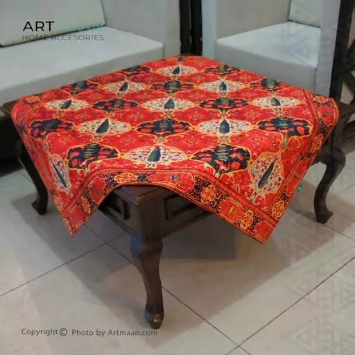 رومیزی مخمل  100x100 طرح پترن سرو بهاری آرت مان