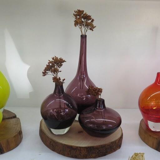 گلدان سالونگ شیشه رنگی دستساز سه تکه در دوازده رنگ صنایع دستی قزوین شیشه گری 