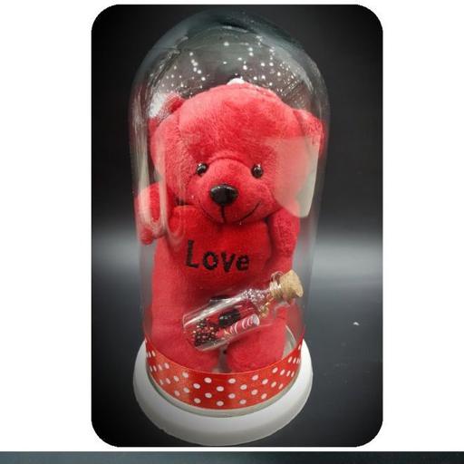 خرس قرمز باکس فلکس شیشه ای بابطری عشق مخصوص ولن تاین