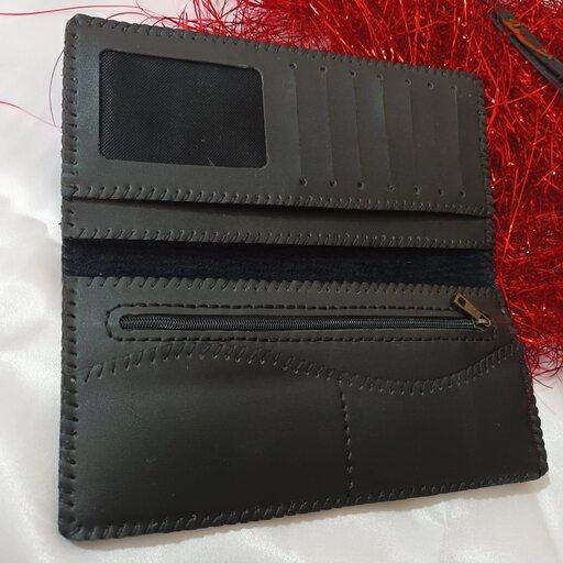 کیف پول کتی دستدوز با چرم مصنوعی قابل سفارش با چرم طبیعی