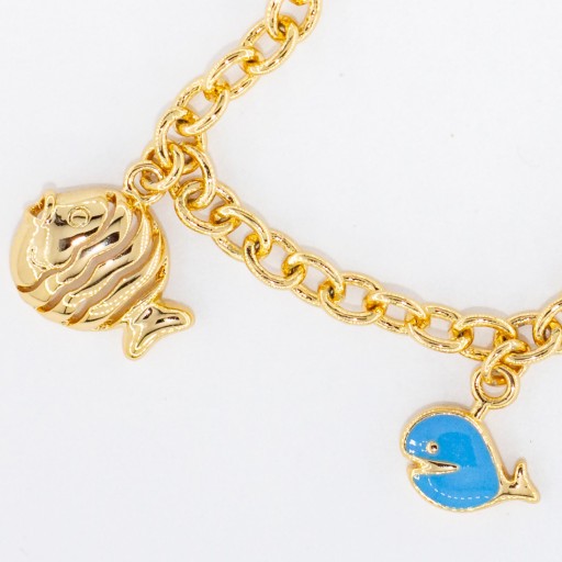 دستبند استیل زنانه مدل D104 طلایی رنگ ثابت طرح ماهی