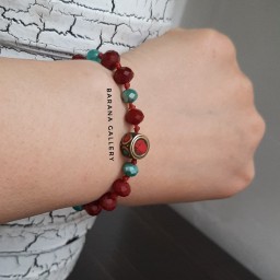 دستبند مهره تبتی کریستال قرمز