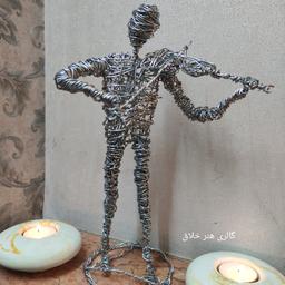 تندیس مفتولی ویولنیست مجسمه موزیسین دستساز
