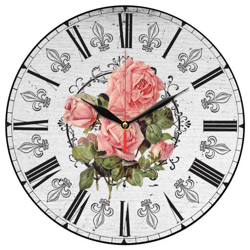 ساعت دیواری گرد مدل 1147 طرح گل رز صورتی سایز 30