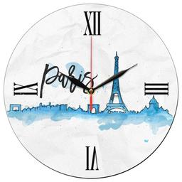 ساعت دیواری گرد مدل C12 طرح برج ایفل پاریس زمینه سفید سایز 30
