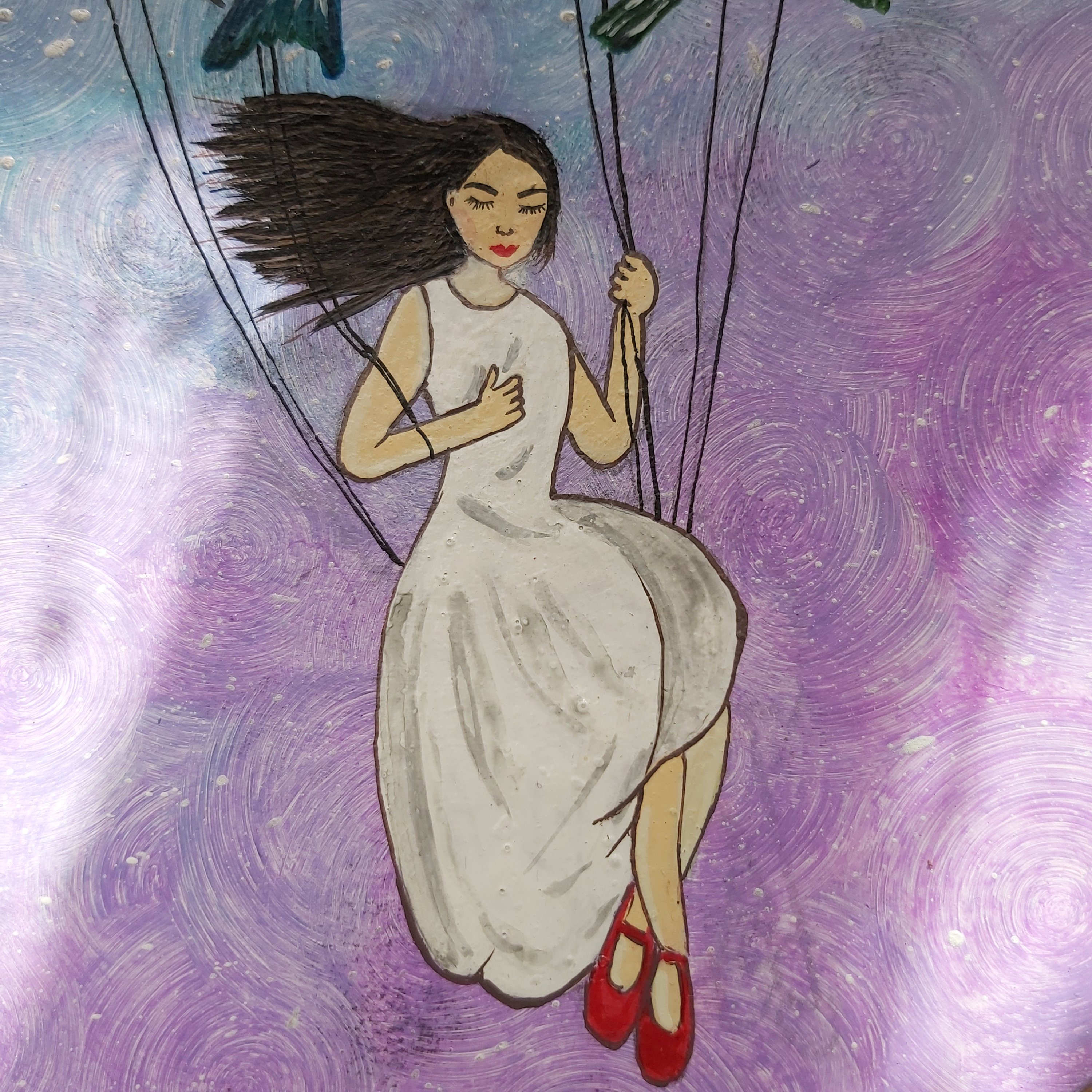 بشقاب دیوارکوب دخترسواربدتاب،قابل شستشو،کاردست،رنگ شده با رنگ اکریلیک و تثبیت کننده قوی