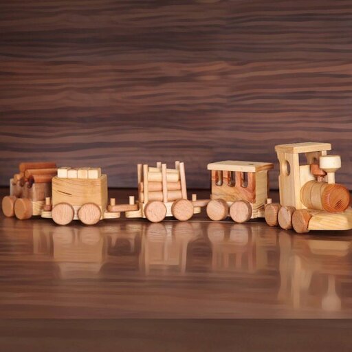 قطار کلاسیک 6 واگن دار با الوار جدا روغن گیاهی خورده از چوب مرغوب راش و روس مناسب بازی و دکوری 