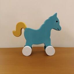 اسب چوبی چرخدار و متحرک مناسب سیسمونی و اسباب بازی رنگا چوب 