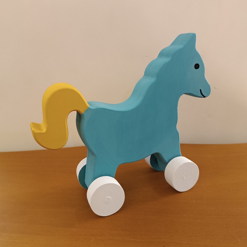 اسب چوبی چرخدار و متحرک مناسب سیسمونی و اسباب بازی رنگا چوب 