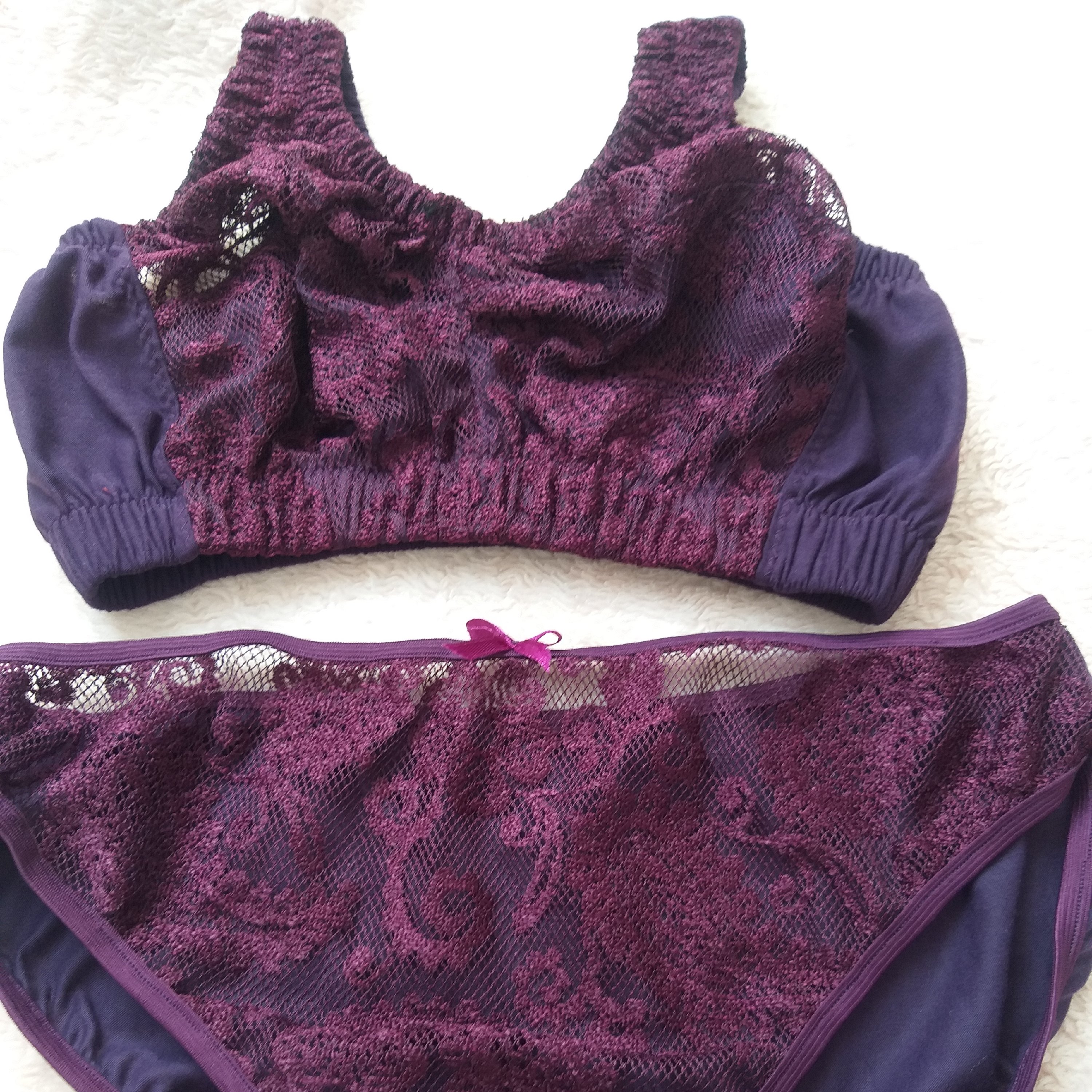 ست سایز بزرگ لباس زیر زنانه سوتین نیم تنه و شورت  دست دوز هندی