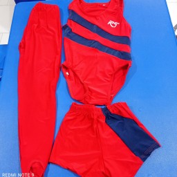 لباس ژیمناستیک پسرانه رنگ قرمز و سورمه ای سایز36 تا 38