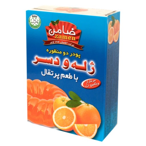 پودر ژله پرتقال با ژلاتین صددرصد حلال گاوی و طعم دهنده طبیعی وواقعی باکیفیت 100گرمی ضامن