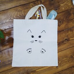 ساک  خرید پارچه ای(توت بگ)، کیسه خرید نقاشی شده با دست و قابل شستشو رنگ ثابت