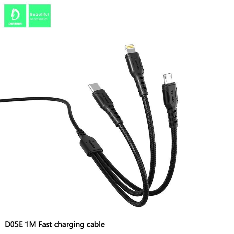 کابل تبدیل USB به لایتنینگ/USB-C/microUSB دنمن مدل D05E طول 1 متر

