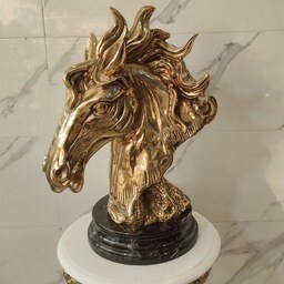 مجسمه برنزی مدل کله اسب قول پیکر طلایی پایه سنگی کد 2836
