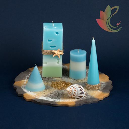 ست 4 شمع با رنگبندی دلخواه (1 یخی بزرگ، مخروط کوتاه و بلند، 1 استوانه)