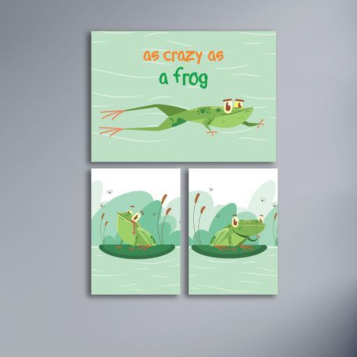 تابلو شاسی اتاق کودک طرح 3تایی flat frog