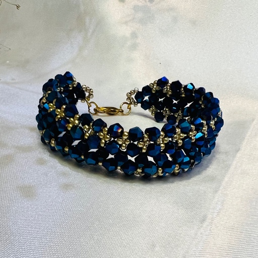 دستبند زنانه (دخترانه) کریستالی آبی متالیک و مونجوق چک
