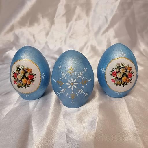 مجموعه سه عددی تخم مرغ تزئینی عید نوروز مدل بوته گل رنگ آبی یخی