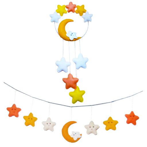 آویز تزئینی اتاق کودک به همراه ریسه مدل ماه و ستاره 