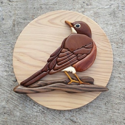 تابلو معرق پرنده کار دست معرق با چوب کاملا طبیعی چوب گردو وتوت وگلابی