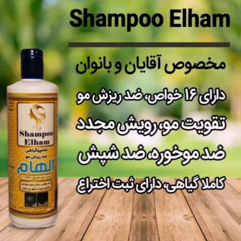 شامپو 100درصد گیاهی الهام(  برای ریزش مو شدید و سفیدی مو )دارای ثبت اختراع
