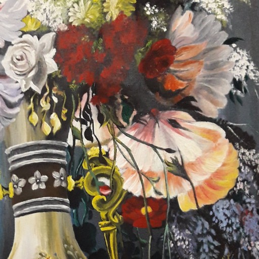تابلوی رنگ روغن گلدان بهاری همراه با قاب