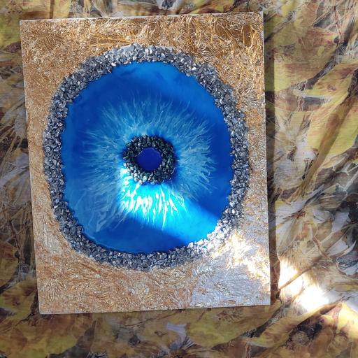 تابلو چشم زخم چوب و رزین کار شده با ورق طلا