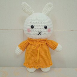 عروسک خرگوش نارنجی دستبافت با کیفیت مناسب برای هدیه دادن دکوری و سیسمونی و بازی کودکان قابل شستشو