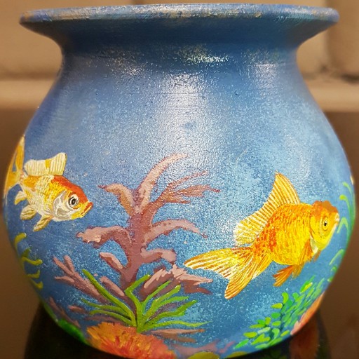 گلدان سفالی دست ساز با طرح ماهی