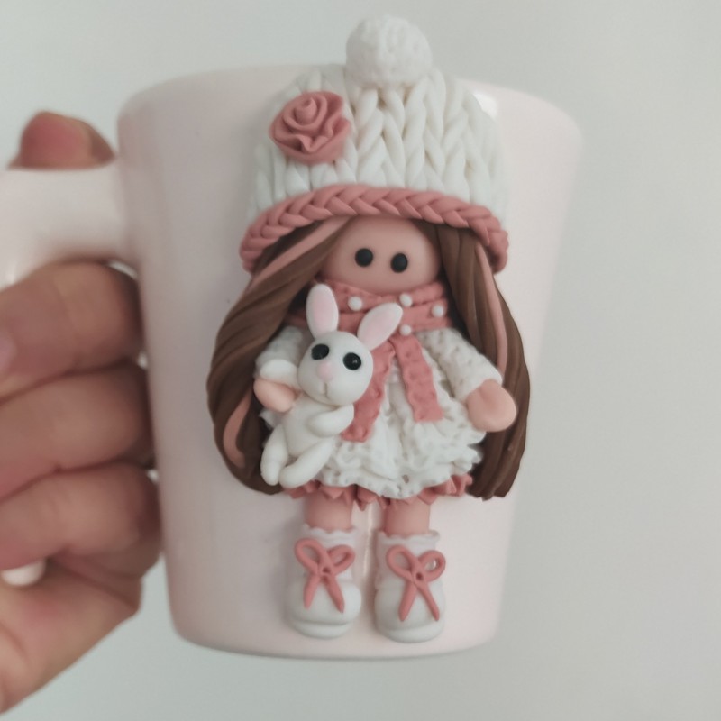 ماگ عروسکی دختر روسی دست ساز با خمیرایتالیایی