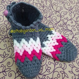 جوراب بافتنی 4 رنگ  قلاب بافی ساقدار طوسی صورتی گالری آفتابگردون