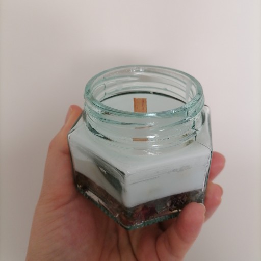 شمع ترکیبی شیشه ای با تزیین گل خشک