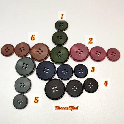 دکمه پالتویی،چهار سوراخ،سایز 25، 6 رنگ، کد077