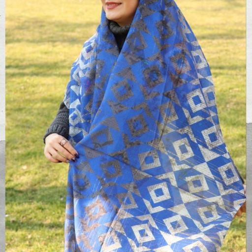 شال نخی طرحدار برند ماری اسکارف رنگ آبی جنس و کیفیت عالی و ارسال رایگان 