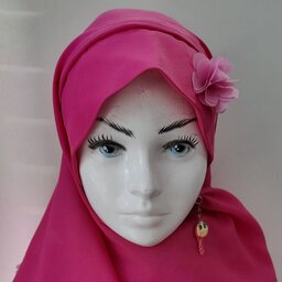 هد روسری دخترانه صورتی طرح شکوفه کار، حریر ساده، گالری حجاب رئوف