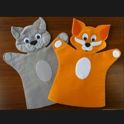ست عروسک نمایشی دستکشی دست‌دوز گربه و گرگ  نمدی