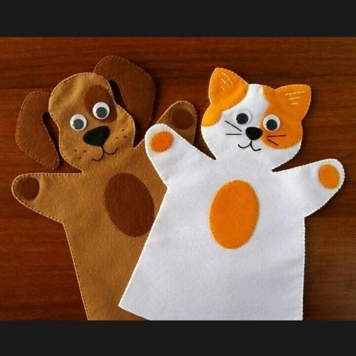 ست عروسک دستکشی دست‌دوز سگ و گربه نمدی