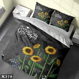 سرویس روتختی دو نفره سه بعدی(دونفره3d) بزرگسال طرح گل آفتابگردان با زمینه مشکی مناسب تخت با عرض160