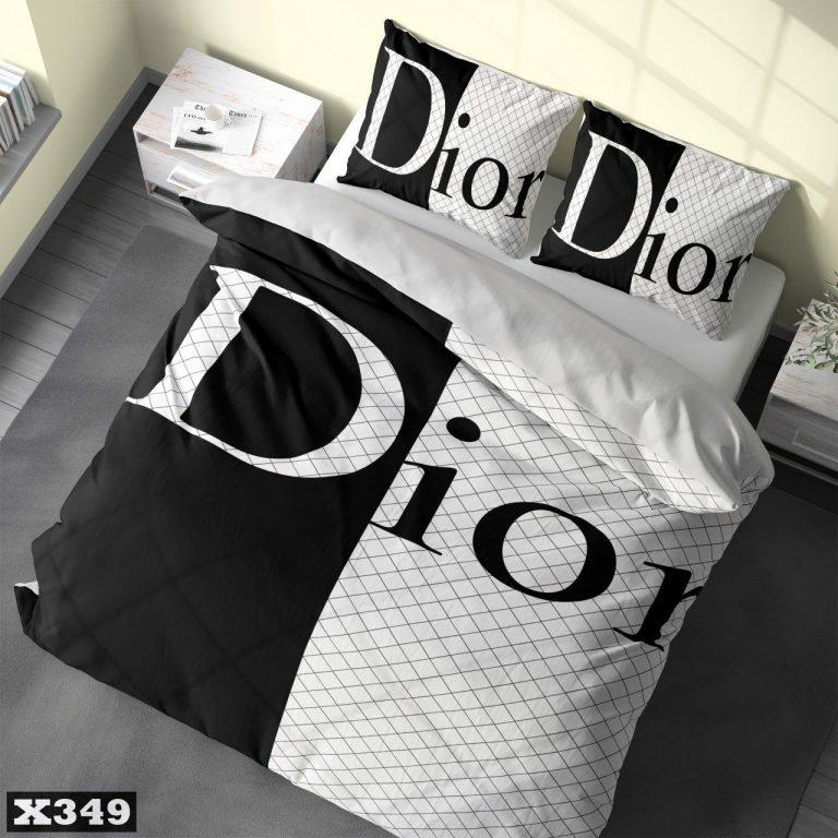 سرویس روتختی یک نفره سه بعدی میکرو تترون،طرح دیور(Dior) سفید مشکی،مناسب نوجوانان و بزرگسال،برای تخت 90