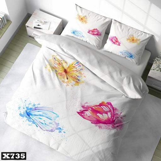 سرویس رو تختی دونفره میکروتترون سه بعدی،طرح پروانه آبرنگی با زمینه سفید،مناسب بزرگسال و عروس،برای تخت160