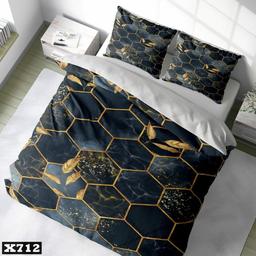 سرویس رو تختی دو نفره میکروتترون سه بعدی،طرح لونه زنبوری مشکی طلایی،برای تخت160