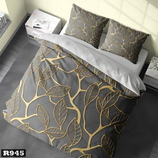 سرویس رو تختی دونفره میکروتترون سه بعدی،طرح برگ طلایی طوسی،مناسب بزرگسال،برای تخت160