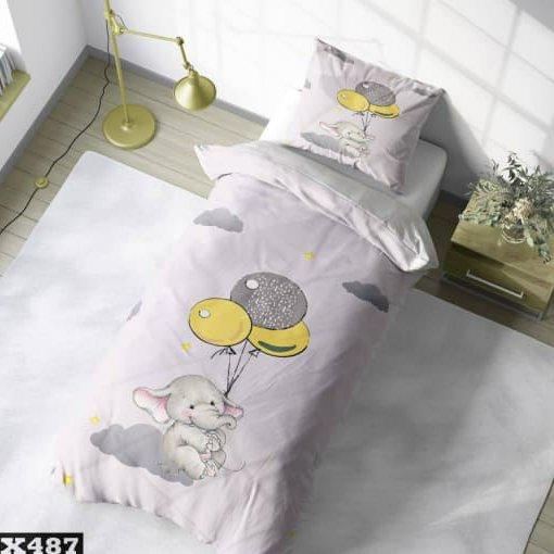 سرویس روتختی یک نفره میکرووتترون سه بعدی،طرح فیل و گل با زمینه سفید،مناسب کودک و نوجوان،برای تخت90
