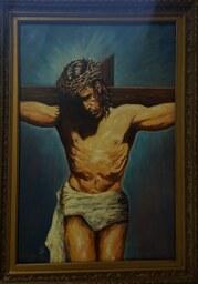  نقاشی رنگ روغن عیسی مسیح اندازه 60در 90 قاب چوبی