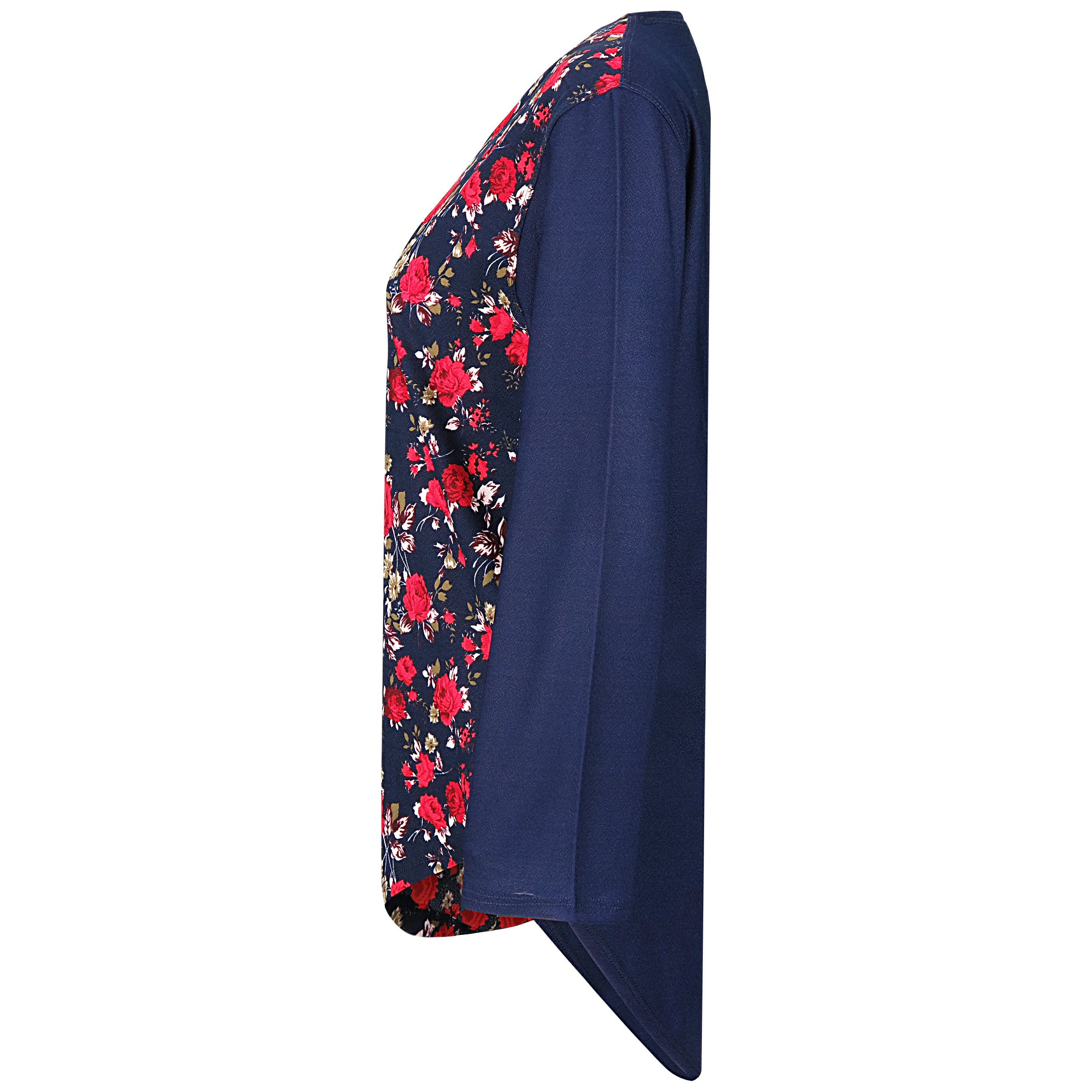 تونیک کرپ  چهارفصل طائمه با طرح گل های بهاری یقه هفت مدل فانتزی زمینه سرمه ای  