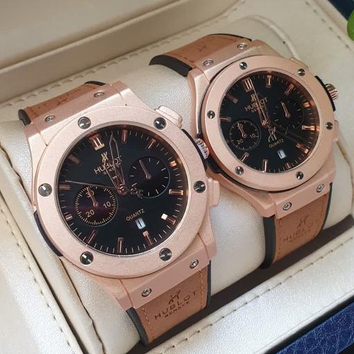 ساعت مردانه و زنانه ست هابلوت با کیفیت مناسب و بند رابر روکش چرم Hublot 